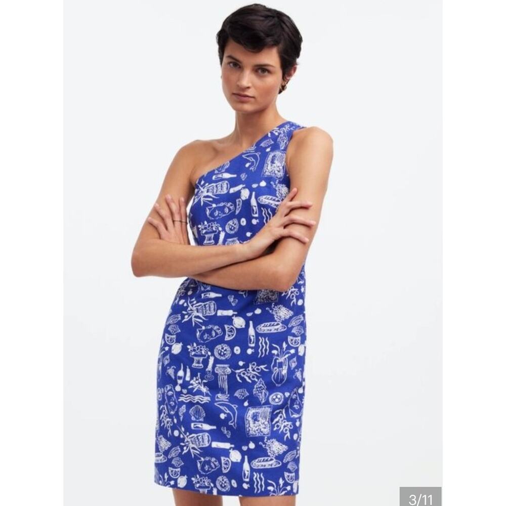 Madewell x Lisa Says Gah One Shoulder Mini Dress Clematis Blue Size 4